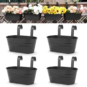 4 count  Flower Pots, Metal Iron Wall Planter Indoor/Outdoor for Railing Fence Balcony Garden  Decoration with Detachable Hooks