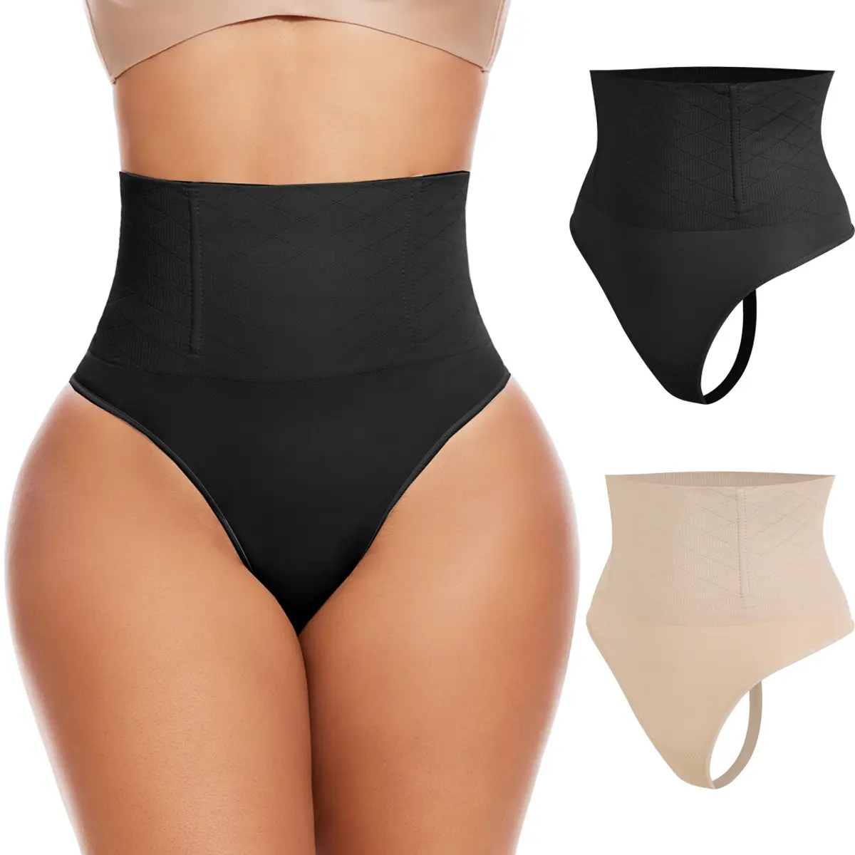 Women's High Waist Shapewear Panties, Tummy Control & Butt Lifting Style, Solid Spandex Underwear with Boned Support for Plus Size Tummy Flattering, Basic, Plussize, Lightweight