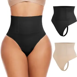 Women's High Waist Shapewear Thong, Basic Tummy Control Butt Lifting Panties with Spandex, Plus Size Tummy Flattering Underwear