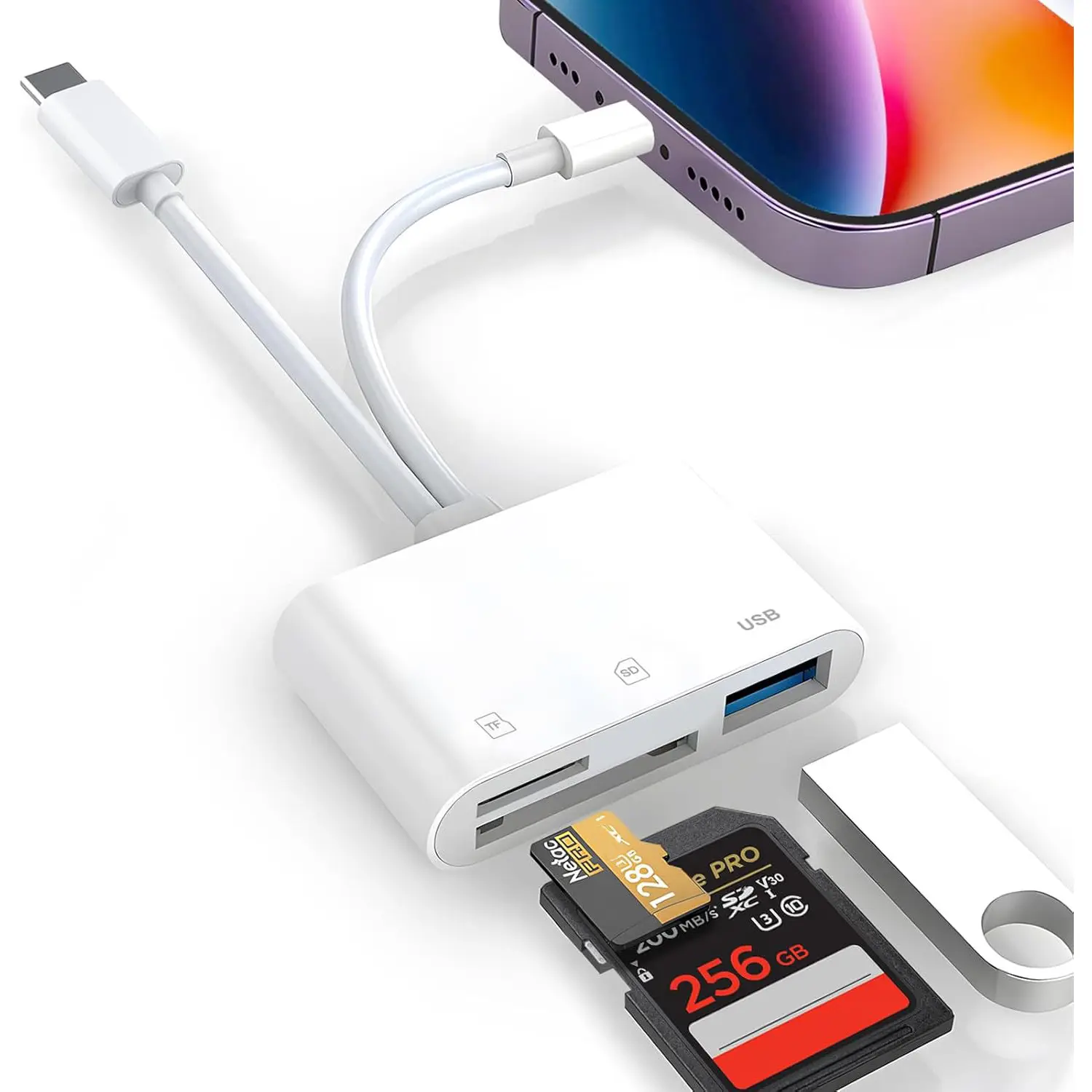 viewer 5-in-1 USB 3.0 Lightning Type C SD TF Card Reader Adapter for iPhone iPad MacBook Samsung Android Cameras Other Devices Usb Port Gadget Usb C Dongle