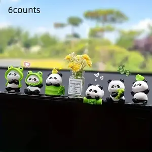 Cute Panda Car Interior Decorations, Car Interior Set, 6pcs Creative Dashboard Ornaments, Home Office Desk Accessories, Perfect Birthday and Holiday Gift