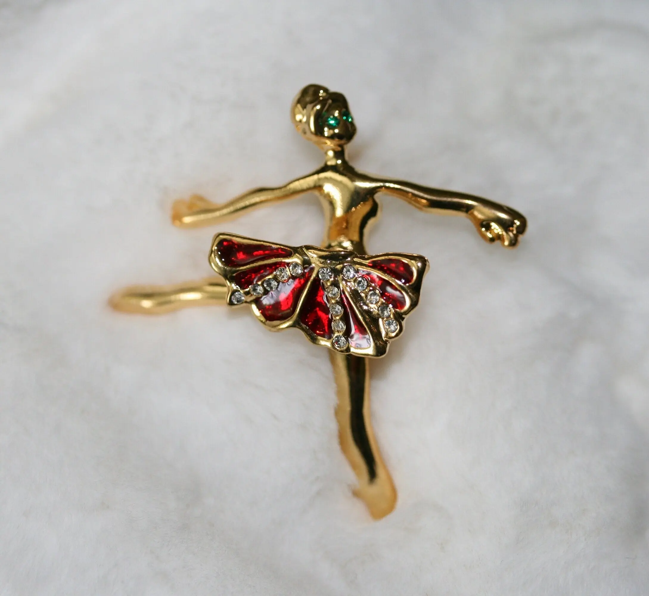 Crystal Ballerina Pin with Moveable Red Tutu and Safety Box Clasp, Dance Theme Accessory for Dancers, Christmas Gift, Rhinestone, Safety Lock, Christmas Gift Ideas, Ballerina Shape, Safety Locking Box Clasp