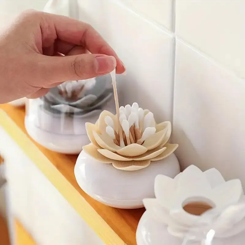 Creative Lotus Cotton Swab Box Set with Toothpick Dispenser, Includes 100 Toothpicks and 100 Cotton Swabs, Cute Kitchen Accessory