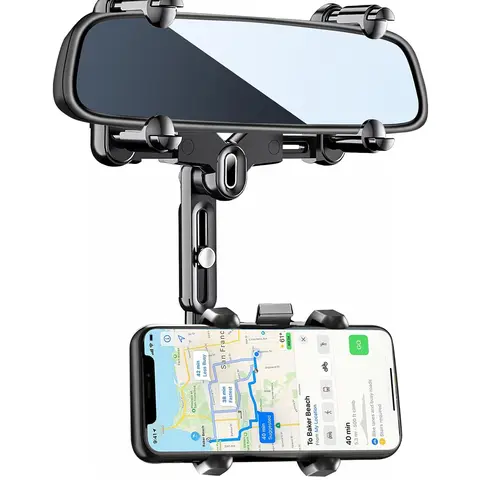 Universal Rearview Mirror Phone Mount For Car, 360° Rotatable and Retractable Phone Holder Navigator Bracket For Car,Compatible With Most 4-7 In Phones, Car Phone Mounts & Holders, Fits 4–7In Phones