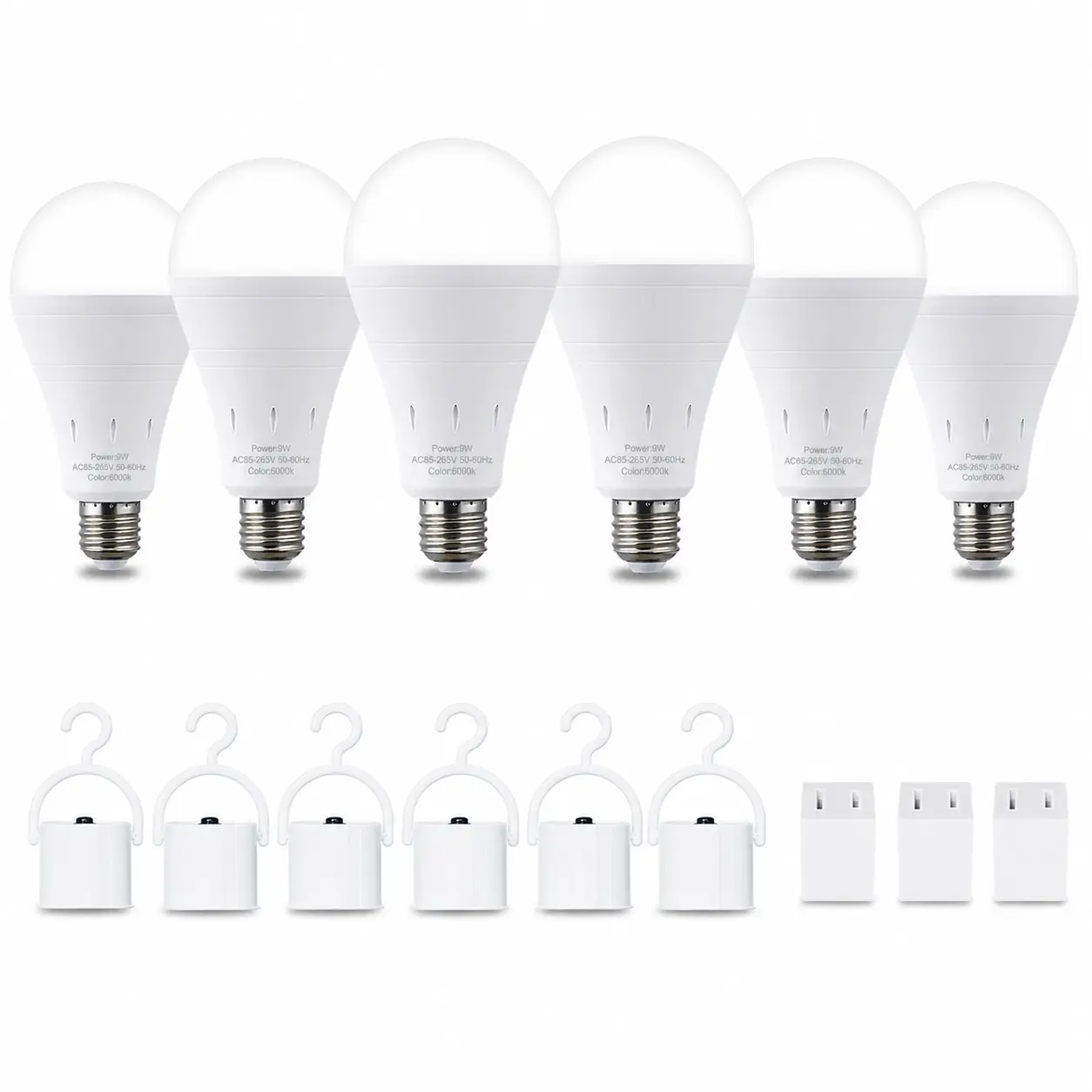 RELAMPBOL 6-pack energy-saving emergency rechargeable LED bulbs, 9 watts (equivalent to 60 watts), E26 120 volts, 6000K natural light, 1200 mAh battery capacity, suitable for power outages, camping, hurricanes, Thanksgiving decorations, Black Friday,