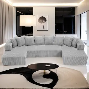 131''Modular Boneless Couch Cloud Corduroy Sofa, U-Shaped Sectional Sofa Couch, Oversized 4-6 Seat Couches with Chaise Lounge, Sleeper Sofa Bed, No Assembly, High Density Sponge Filled Couch Sofa Free Combination Upholstered Sofa