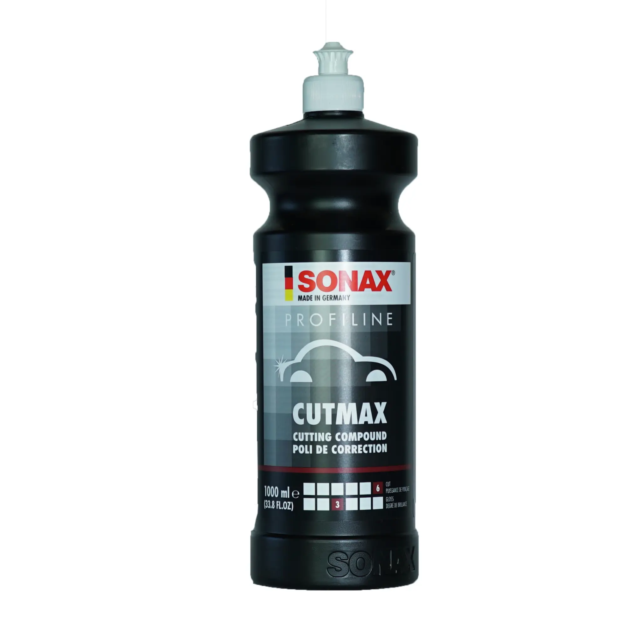 SONAX Cutmax Car Paint Care Solution, 33.8oz Bottle, Abrasion Power, Easy Apply, Low Dust, Minimal Trace, Scratch Removal Formula