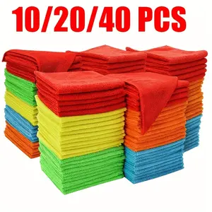 10/20/40-Pack Reusable Microfiber Cleaning Cloths, Bulk Household Microfiber Towels, Assorted Colors, 13.8x13.8" Multi-Use Cloths for Home and Car Cleaning, Microfiber Towel Car Detailing Accessories Car Wash Accessories