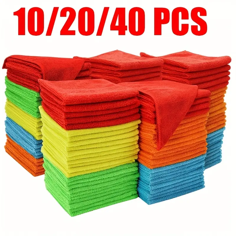 10/20/40-Pack Reusable Microfiber Cleaning Cloths, Bulk Household Microfiber Towels, Assorted Colors, 13.8x13.8" Multi-Use Cloths for Home and Car Cleaning, Microfiber Towel Car Detailing Accessories Car Wash Accessories