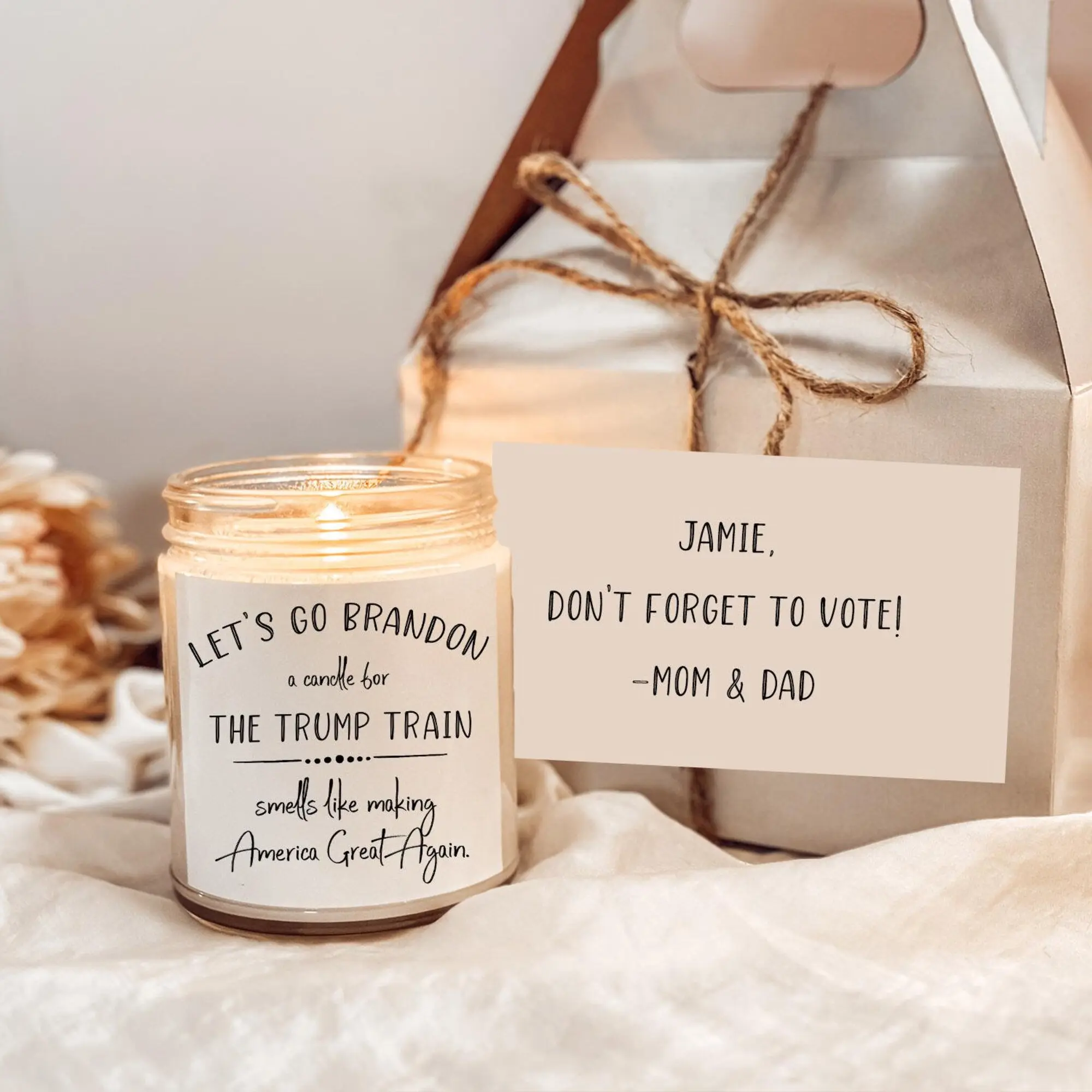 Let's Go Brandon Gift Box, Funny MAGA Candle, Trump 2024, Making America Great Again, Political Gag Gift, 9 oz Soy Candle, Non Toxic Candle Decor Glass