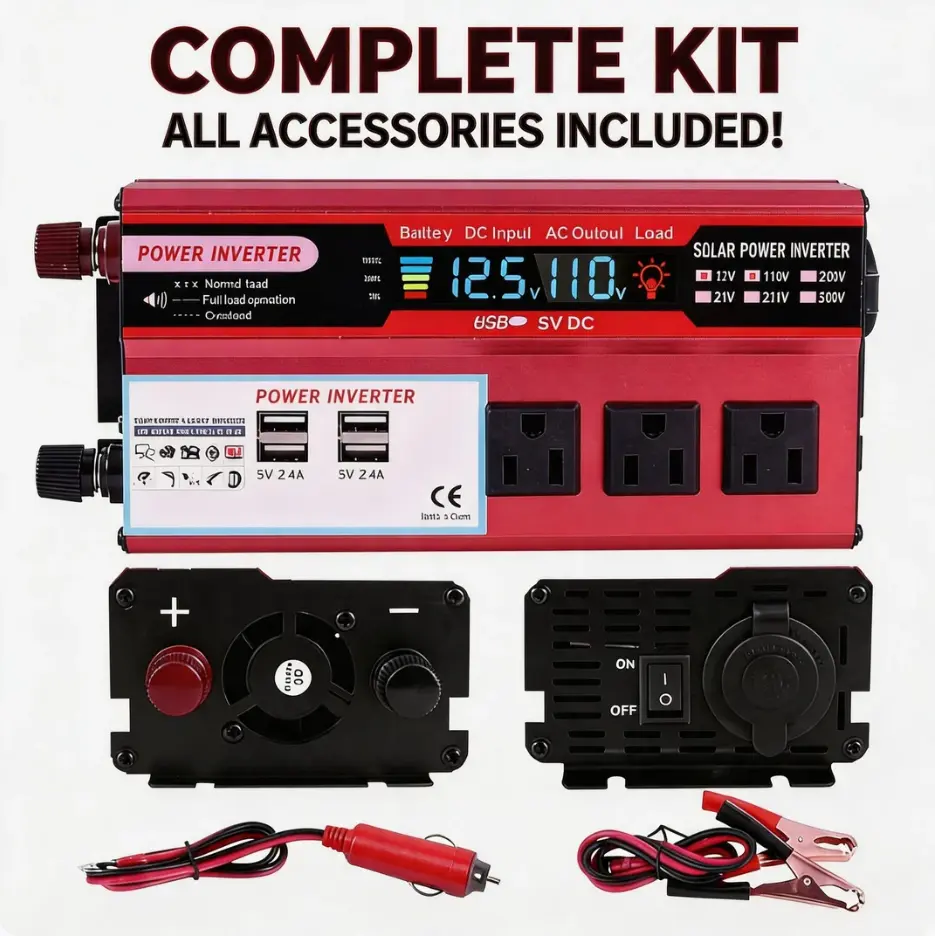 Portable Automotive Power Inverter - 5000W Peak DC12V to AC110V Car Voltage Transformer, Multiple AC Sockets, Fast-Charge USB Ports, Portable Charger for Road Trips, Cars/Trucks, RV Camping, Peak 5000W