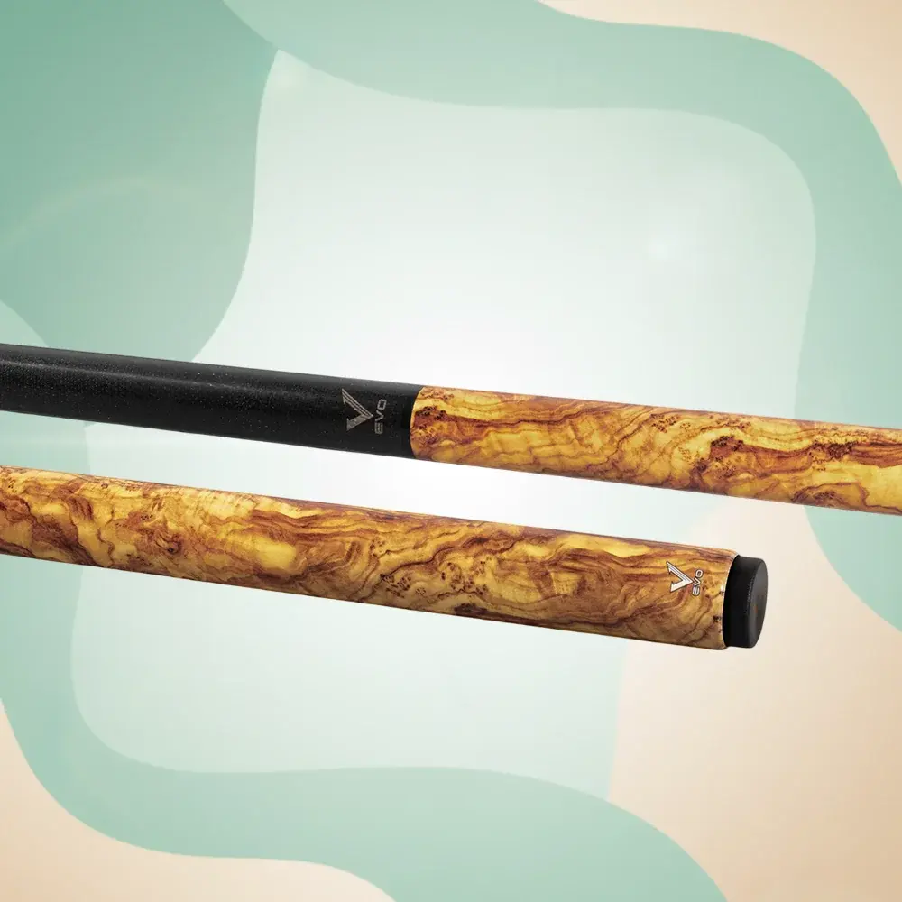 EVO Ignis Solar Drift Jump Cue – 2-Piece Glass Fiber Shaft, Hybrid Pro Taper, 13.9mm Brown Bakelite Tip, Ultra-Stiff Mini 3/8-8 Joint, Wrapless Grip, 11–12oz