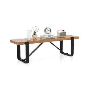 COSTWAY - 60 Inch Entryway Bench Rustic Farmhouse Wooden Shoe Rack with Metal Frame-Natural