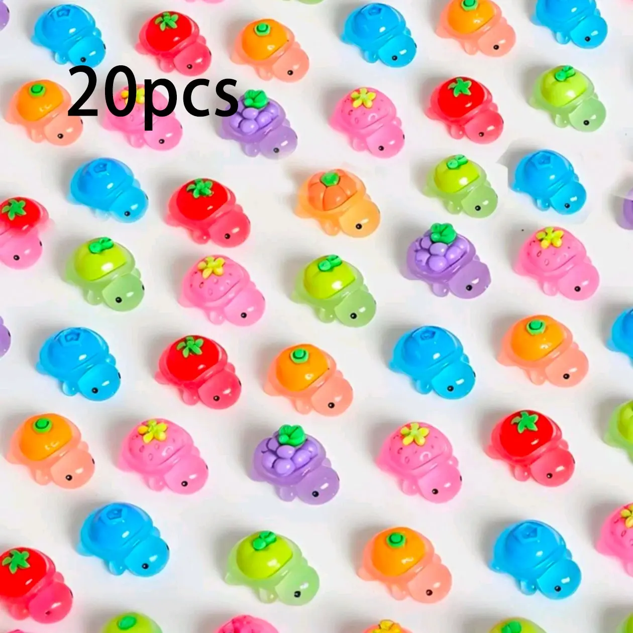 20 Mini Glow-In-The-Dark Turtle Beads Series, Resin Beads, Fun Beads, Cute Animal Beads with Fruit Turtle Pendants, DIY Jewelry Making, Handmade Crafts, Party Favors, DIY Mix Beads, DIY Beading Accessories