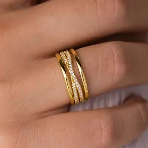 Women's Geometric Crisscross Zircon Ring Fashionable Everyday Party Jewelry Personalized Holiday Birthday Gift