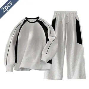 2 Piece Set Men's Fashion Trendy Outfit Contrast Color Block Round Neck Sweatshirt + Drawstring Jogger Pants Spring Autumn Casual Wear Clothes Menswear