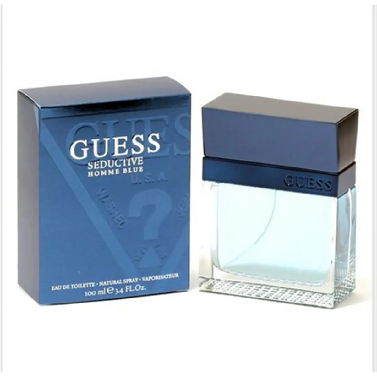 GUESS Men's Seductive Marine Blue EDP Intense Cologne Spray - 3.4oz (3 to 3.9 fl oz), Citrus Fragrance, Citrus & Wood Notes, Cashmere Wood, Coral Accord, Aquatic Blue, External Use Fragrance for Men, Edp Perfume Fragrance