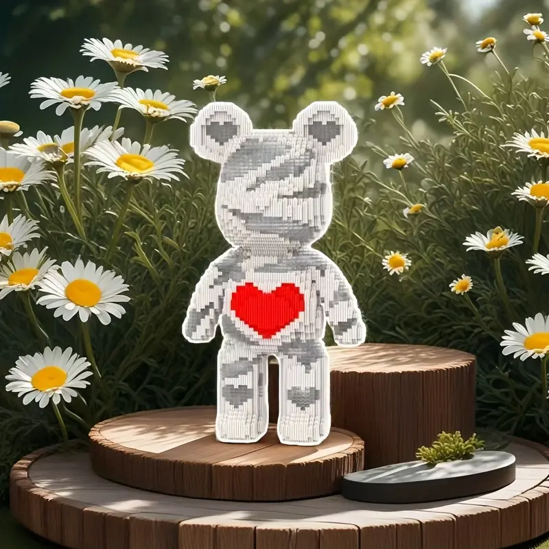 Valentine's Day Heart Lucky Bear 3D Puzzle Building Blocks Decoration, Home Office Shelf Decor, Party Room Table Entrance