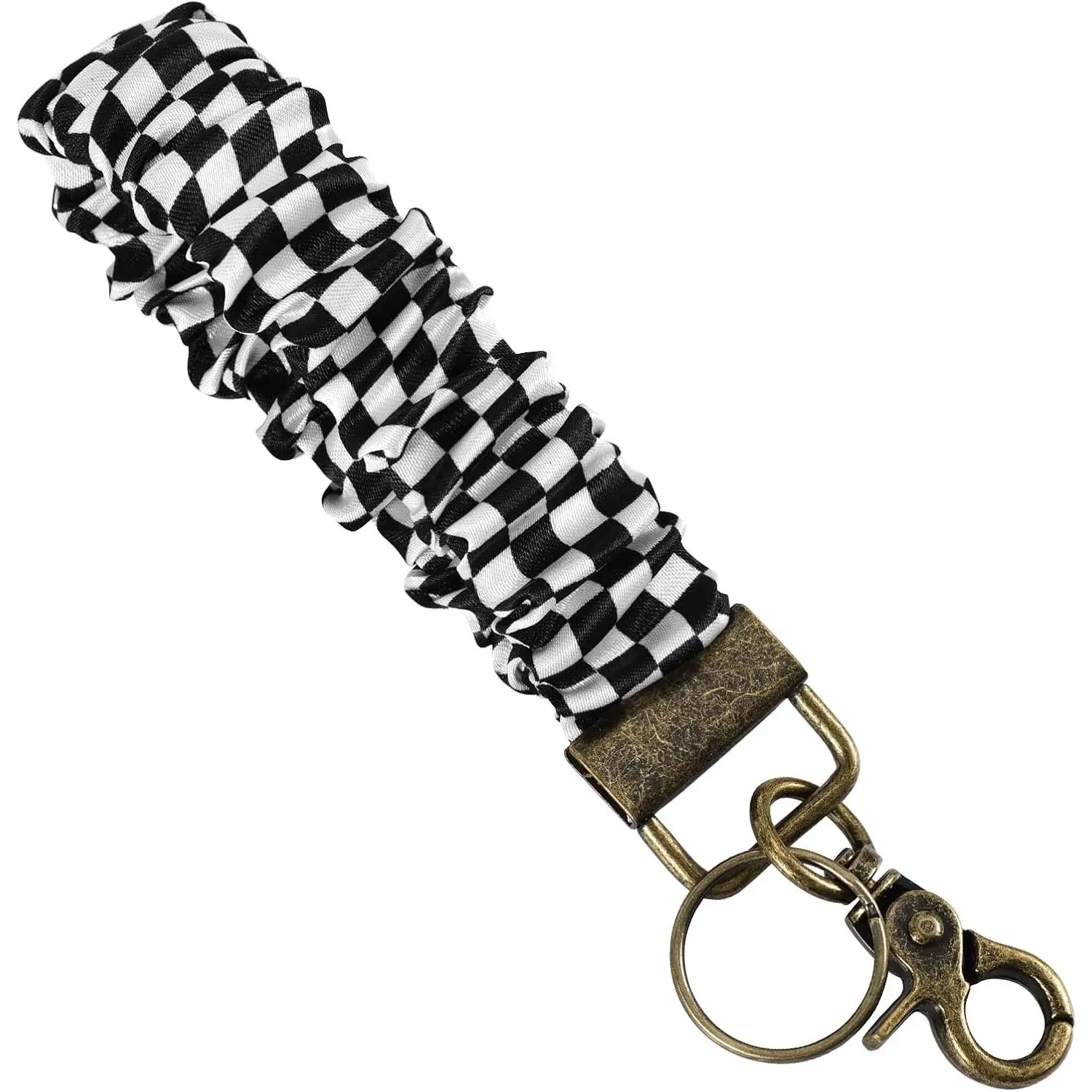 Women's Stylish Checkered Scrunchie Wristlet - High Stretchy Hair Tie Bracelet with Carrier Clip Closure, Metal Clasp Alternative Style Keychain for Shopping, Working Daily Wear, Metal Clasp Keychains, Alternative Style Keychains