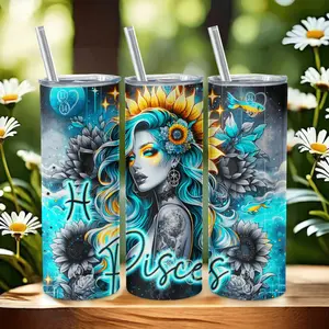 1pc, 20oz pisces Constellation Pattern Double Wall Stainless Steel Straight Tumbler - Vacuum Insulated, Slim, and Durable - Perfect for Outdoor Travel, Camping, Car, and Office Use, Great Birthday Party Gift for Family and Friends