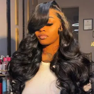 Dachic Hair Natural Black Body Wave Wig 180% Density 13x6 HD Transparent Lace Front Wigs 99J Burgundy Pre Plucked Brazilian Hair 613 Blonde Color Human Hair Body Wave Wig Hot Red Color Wigs for Women