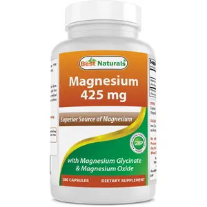 Best Naturals Magnesium Glycinate 425 mg 180 Vegetarian Capsules Non-GMO Gluten-Free Edible Dietary Supplement