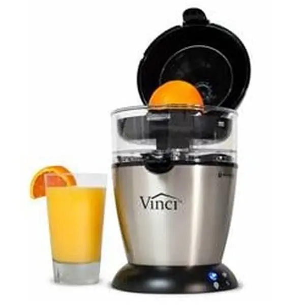 Vinci E19010 Push Button Hands-Free Citrus Juicer - 50W Compact Household Kitchen Appliance, Automatic Juicing, Built-In Sensors, 12oz Reservoir, 4.23 lbs, Dishwasher Safe, Durable, 30-Day Satisfaction Guarantee for Health Drinking, Locking Lever