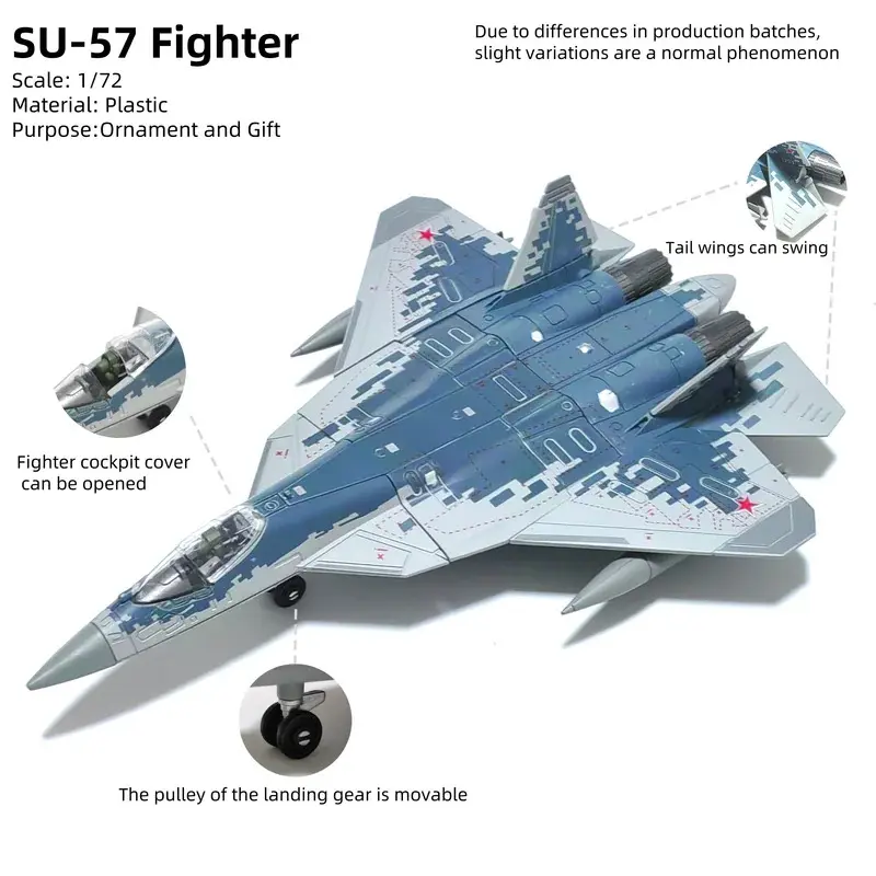 SU-57S Fighter 1:72 Scale Model Aircraft Kit | Plastic Assembly with Display Stand | Perfect for Collection & Home Decor
