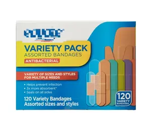 Antibacterial Assorted Bandages Variety Pack, 120 Count