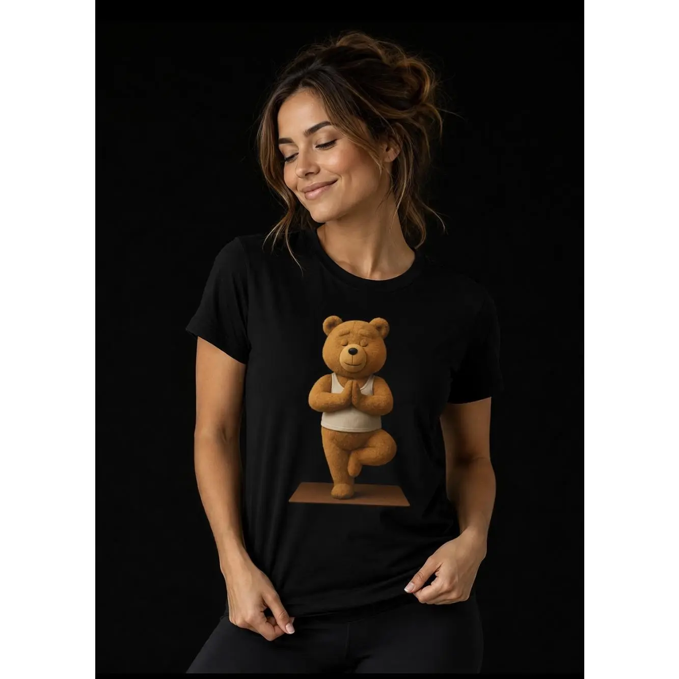 Yoga Bear Illustration T-Shirt | Cute Bear Doing Tree Pose, Wellness Tee