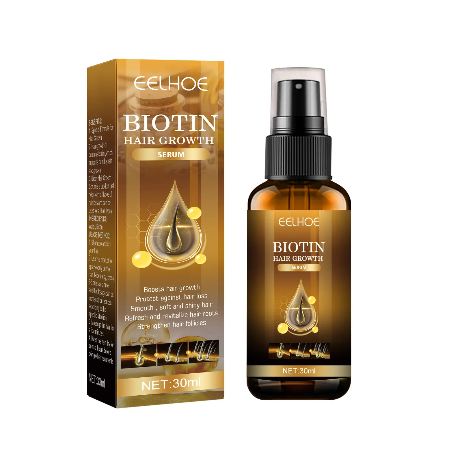 Biotin-Infused Hair Growth Serum Spray - Herbal Haircare Treatment with Ginger & Ginseng, Scalp Treatment to Restore Dry Hair for Thicker, Longer, Stronger Strands, Regrow Hair Solutions