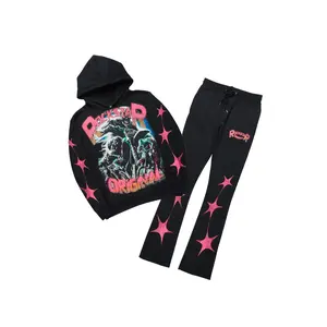 Trezno Black Hoodie/Stacked Pant Track Set