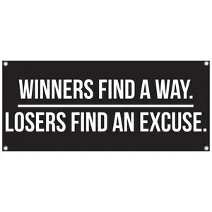 Winners Find A Way. Losers Find An Excuse. Banner – 48 x 21 Inch Motivational Wall Art – Heavy-Duty 13oz Vinyl with UV Print and 4 Grommets – Gym, Office, Garage Decor – Bold Indoor/Outdoor Poster-Style Banner