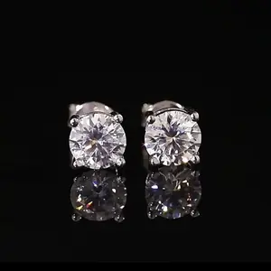 S925 Pure Silver Moissanite Stud Earrings, D Color VVS Clarity, Classic 4-Prong Artificial Gemstone Jewelry - Premium, Elegant, Minimalist Accessory