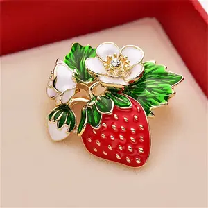 Floral Strawberry Brooch  Alloy with Rhinestone Accents |   Multi-Color Enamel Pin for Women |   Ideal for Parties & Gifts |   Versatile Accessory for Teacher's Day & Graduation pins