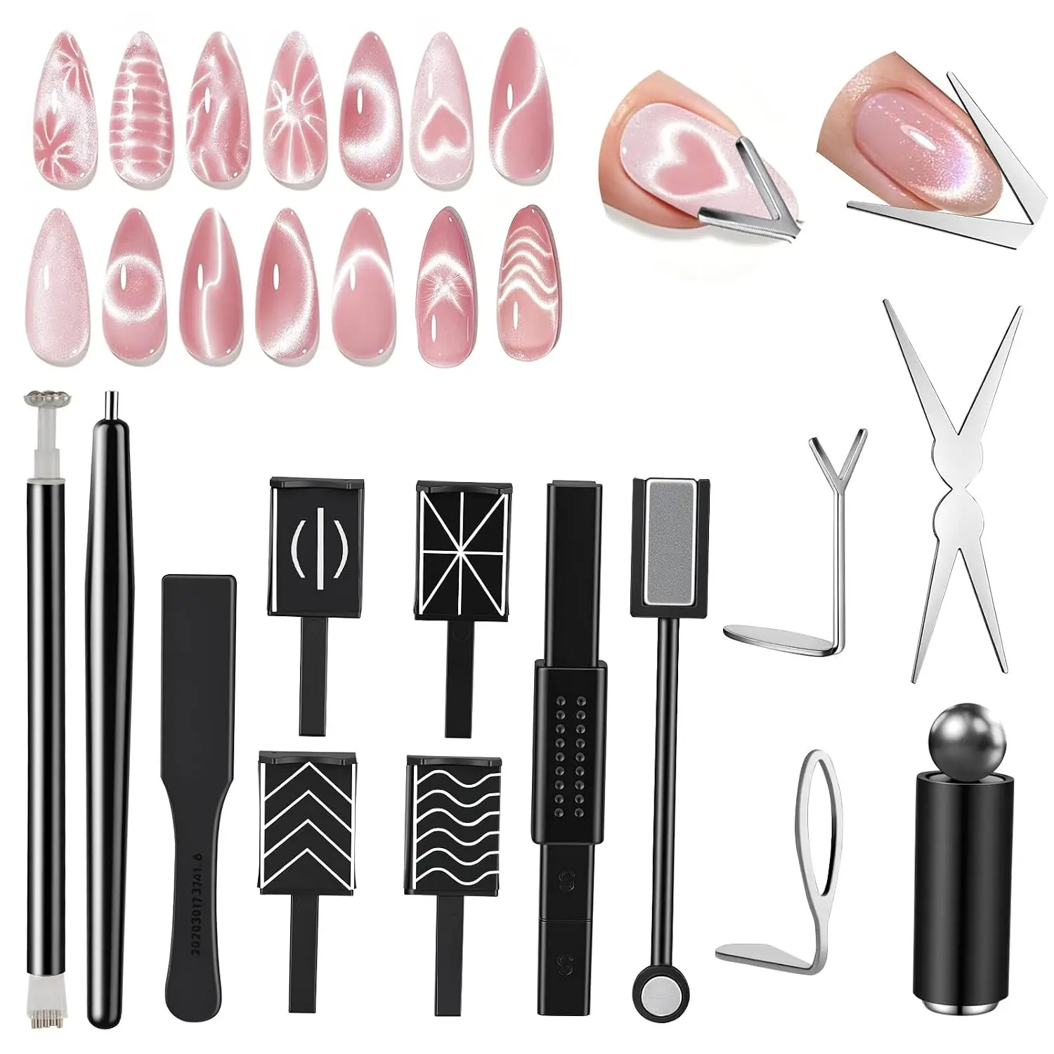 HALLOWEEN GIFT 14PCS Nail Magnet Tool Kit, Multi-Effect Magnetic Wands for Gel Polish with Dual-Head X Tool for Creative Nail Art