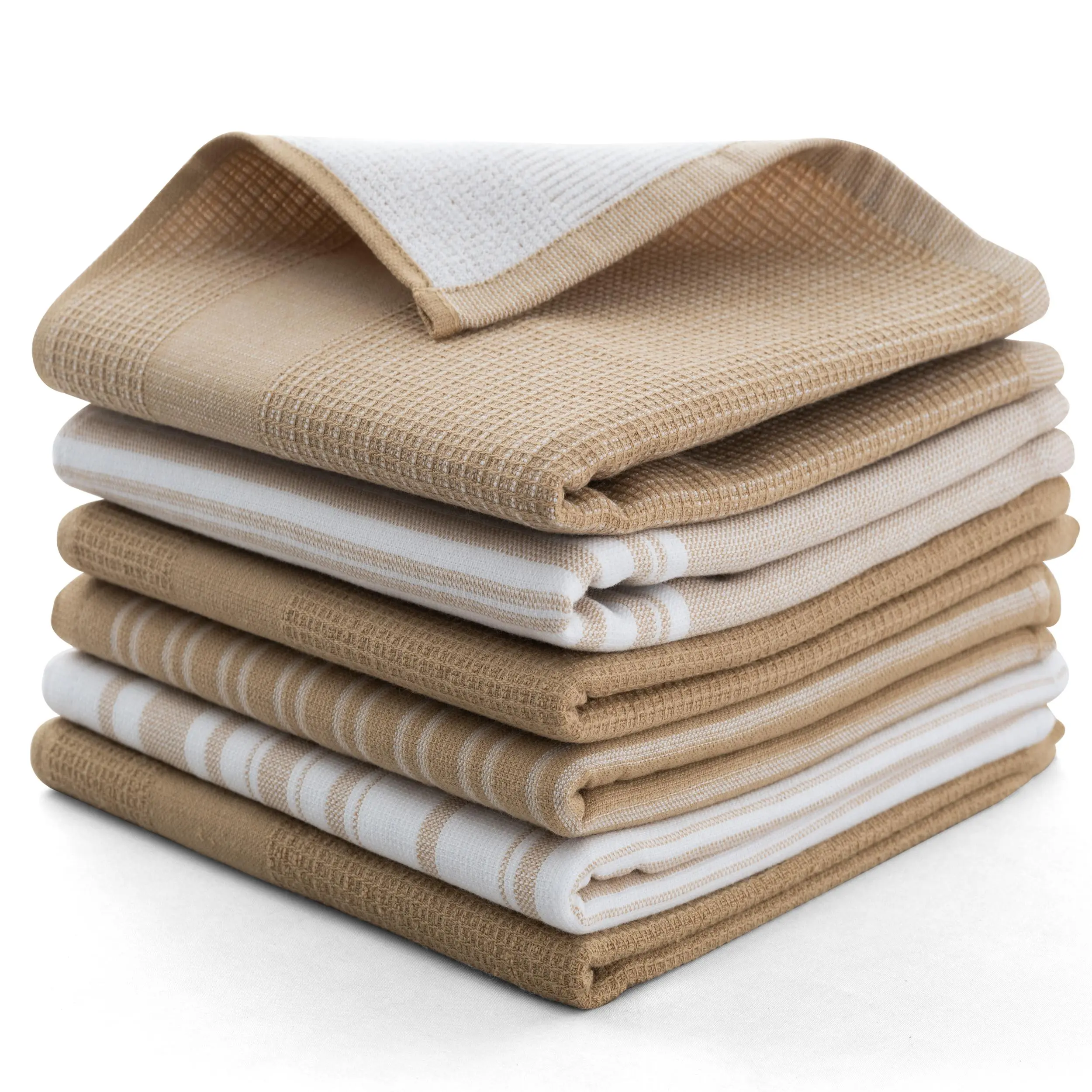 Lux Decor 6 Pcs Kitchen Towel Set - Super Soft & Water Absorbent Dishwasher Towels - Reusable Stripe Design Tea Towels & Ideal For Home & Bar Cleaning