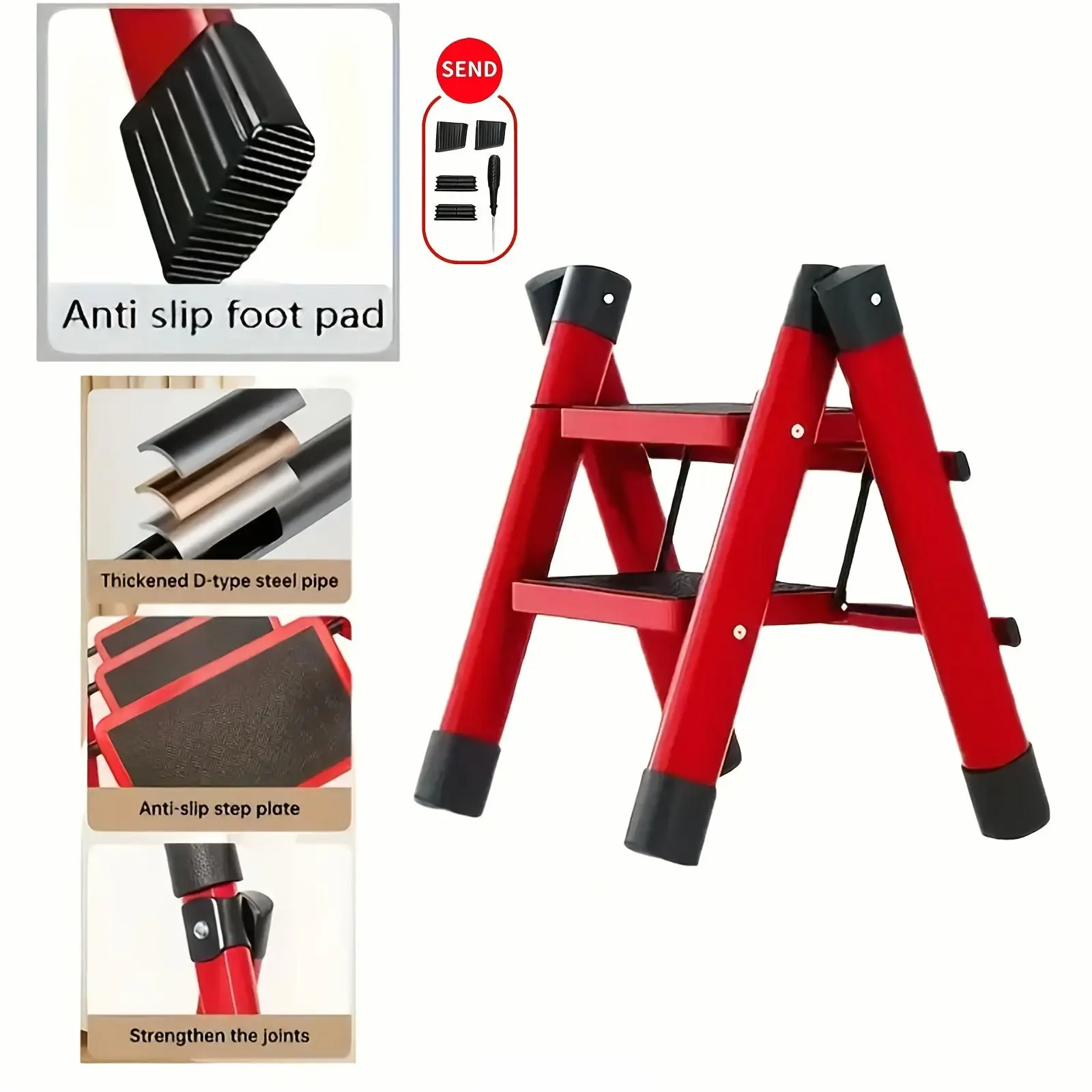 [Durable Folding Ladder] 330 Lbs Capacity, Durable, Lightweight 2/3/4/5-Step Portable Folding Ladder | Heavy-Duty, Anti-Slip Pedals, Portable Multi-functional Ladder for Home And Kitchen Use, Robust Handrails
