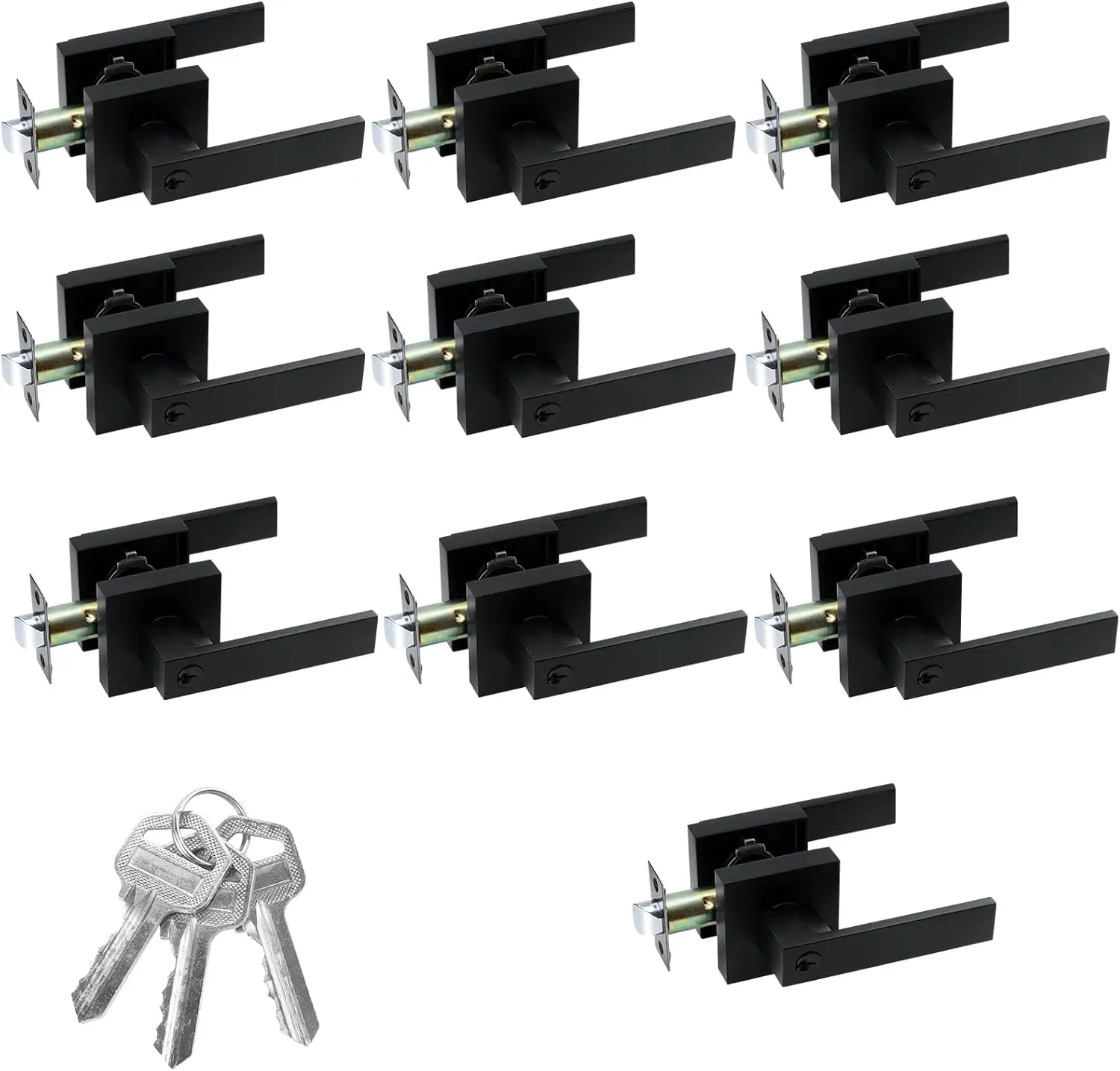 10-pack value Door Handles Interior, Door Knobs Interior, Black Door Handle with Reversible Lever, Keyed Alike Door Lock Sets for Bedroom, 10 Packs Heavy Duty Door Lock Sets, Matte Black
