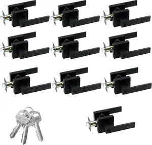 10-pack value Door Handles Interior, Door Knobs Interior, Black Door Handle with Reversible Lever, Keyed Alike Door Lock Sets for Bedroom, 10 Packs Heavy Duty Door Lock Sets, Matte Black