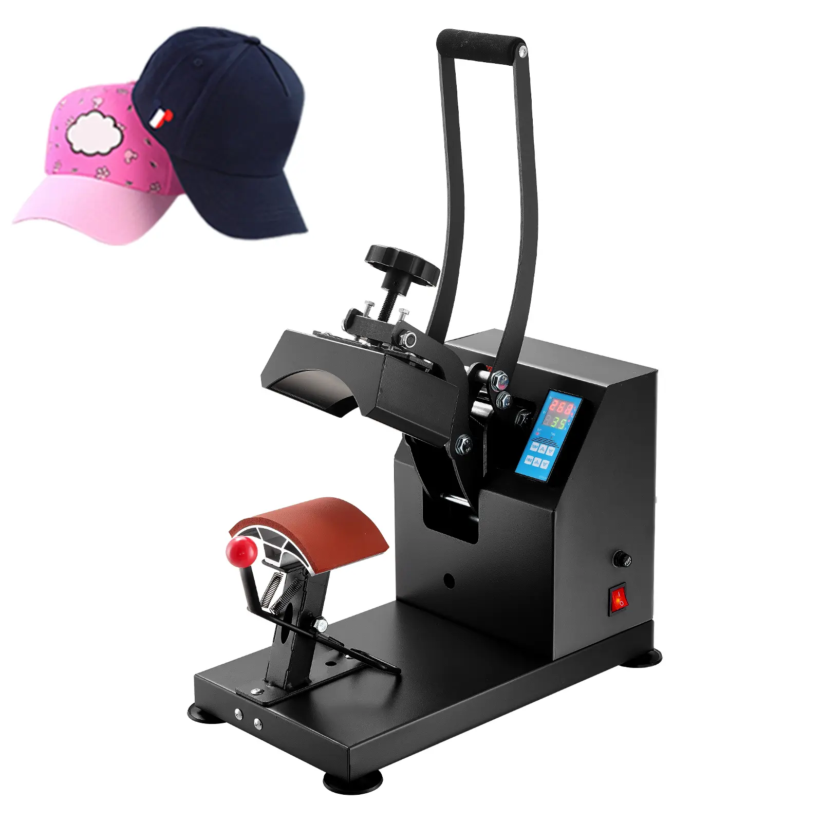 【Summerfinds】VEVOR Heat Press 6x3.75Inch Curved Element Hat Press Clamshell Design Heat Press for Hats Rigid Steel Frame No Stick Digital LCD Timer and Temperature Control (6x3.75Inch Clamshell Design)