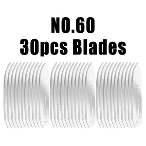 30 Stainless Steel No.60 Blades, Compatible with Multiple Blade Heads, Individually Packaged, Durable and Versatile Cutting Tools