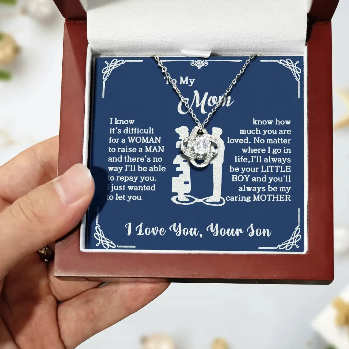 Elegant Pendant Necklace, Short Chain Love Gift Jewelry for Best Mom, Anniversary Present for Female with Decorative Card Box