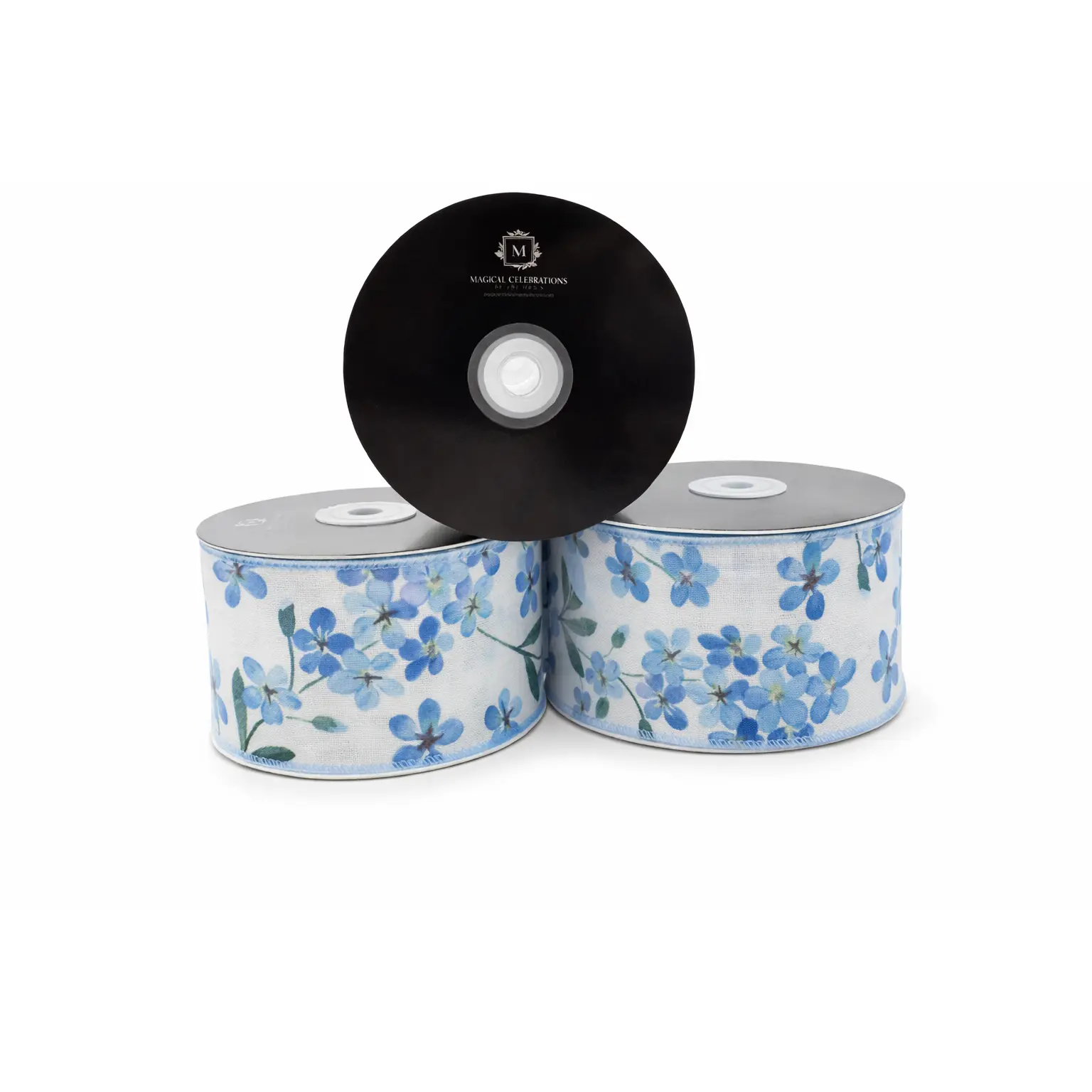 2.5 inches Blue Blossom Floral Ribbon, Watercolor Wired Fabric Trim & Embellishments, Boutique-Quality Crafts Supply for Gift Wrap, Ribbons Trim & Embellishments