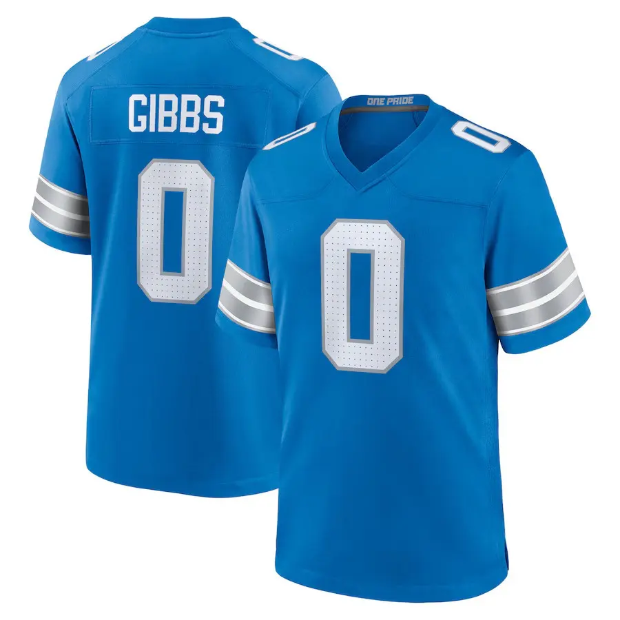Detroit Gibbs 0 Blue/Black/White Football Player Game Jerseys, Sports Stitched T-shirts Top for Men Women Youth Boys Girls