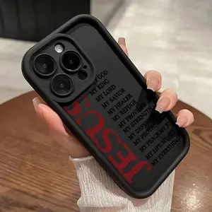 Red Jesus text Advanced fashion gift Case for iPhone 16 15 14 Pro Max 16E 13 12 11 XR XS Plus Shockproof Full Camera Protection Durable slim Silicone Cover