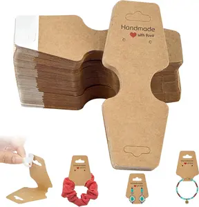 200 Pcs Bracelet Necklace Display Cards, Self Adhesive Jewelry Packaging 4.75x1.75 Inches (Brown)