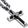 FLORIDECO Men's Solid Stainless Steel Byzantine Cross Necklace, 24in-24 in Fit Adjust Chain (180mm-190mm), Elegant Non-Tarnish Pendant, Durable Accessory for Daily Wear, Anniversary Gifts