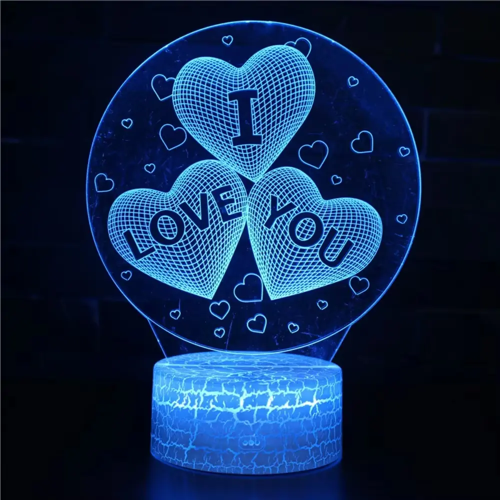 Plastic 3D Optical Illusion Night Lamp - USB Charging LED Table Piece with 7 Color Changing Mood Lighting, "I Love You" Romantic Home Decor, Colorful Lights Gift for Boyfriend & Room Decor