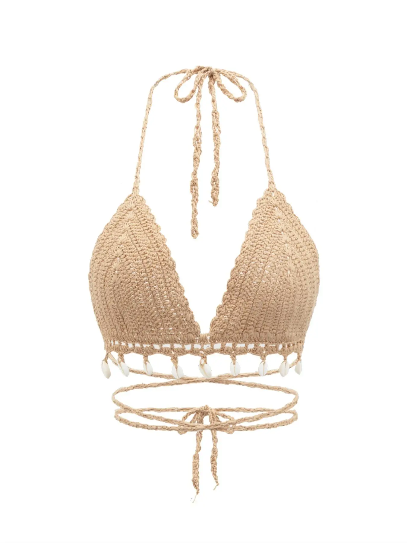 Women's Shell Decor Lace Up Halter Neck Crochet Cover Up Top, Boho Fashion Hollow Out Backless Swimwear Top for Women Beach Holiday Vacation, Summer O